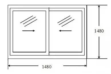 雙扇鋁合金推拉窗TLC1515的下料尺寸1